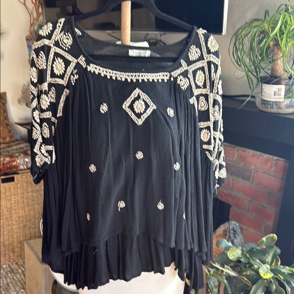 World market Embroidered Black Women's Top
